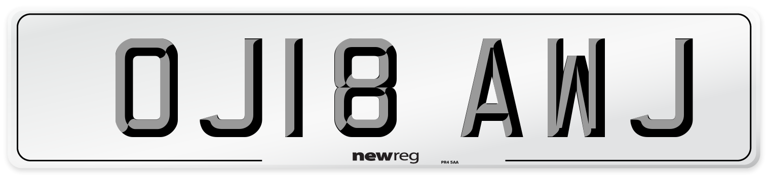 OJ18 AWJ Number Plate from New Reg